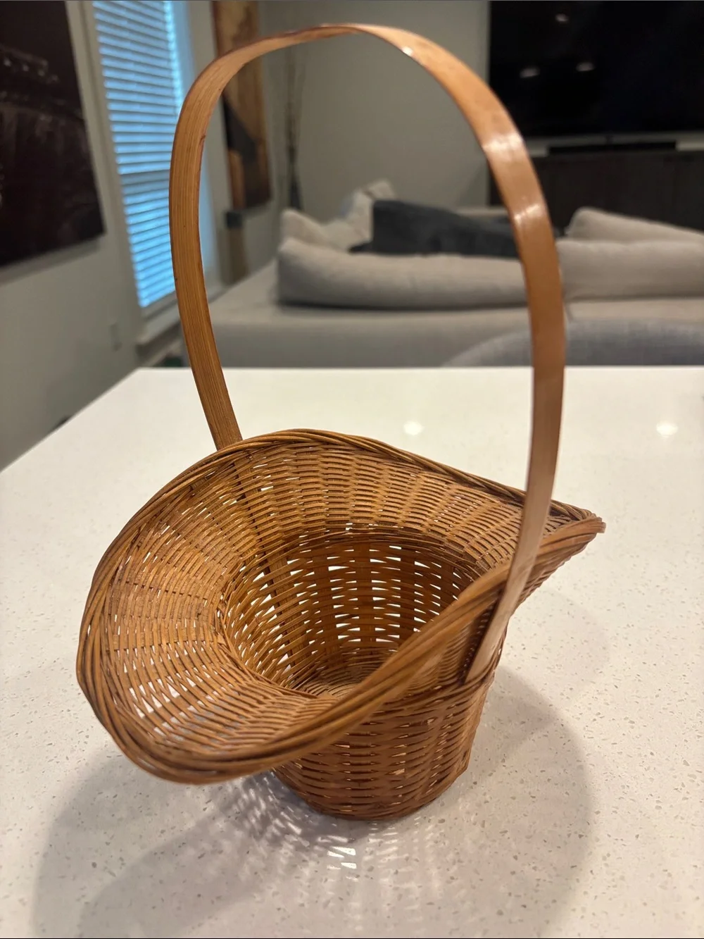 Vintage Woven Bamboo Hat Basket with Handle | 10
